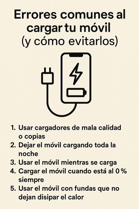 Errores comunes al cargar tu móvil (y cómo evitarlos)